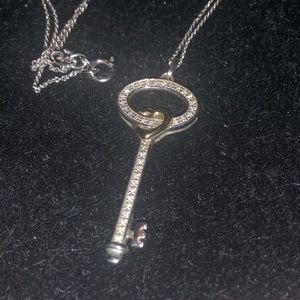 18 inch diamond heart and key necklace in SS w/10k gold